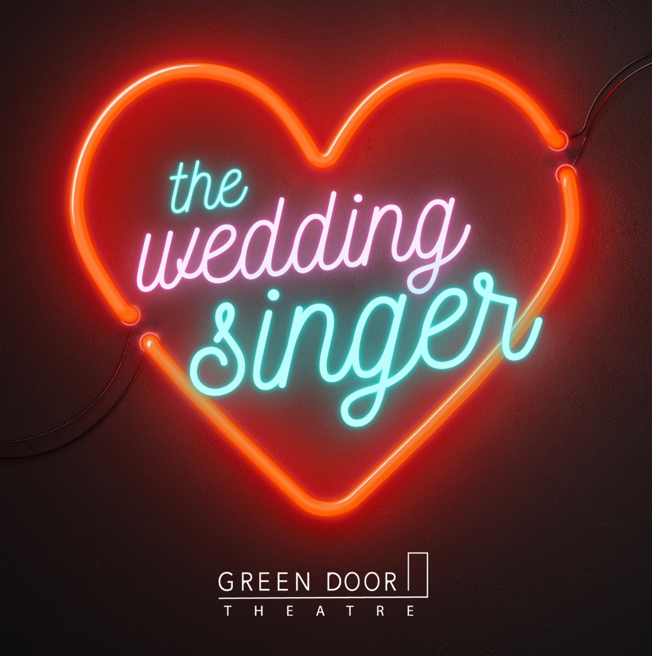 Heart-shaped graphic with text in the middle which reads The Wedding Singer